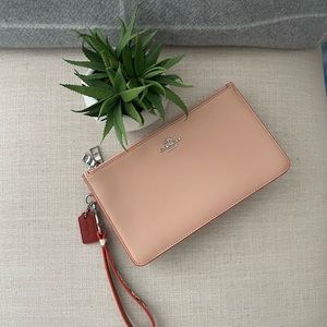 Coach Wristlet Pouch in Peach Beige and Silver Hardware